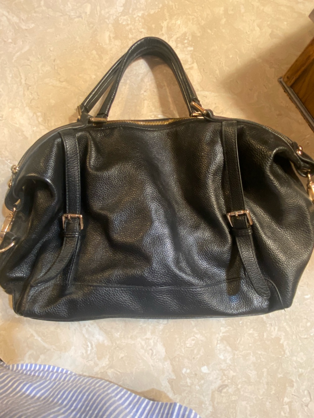 Ora Delphine Black Leather Shoulder Bag with Gold-Tone Hardware